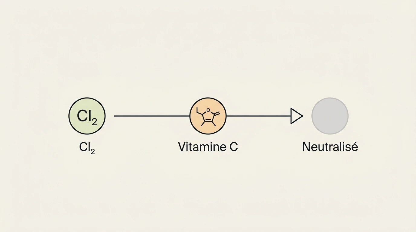 Schéma illustratif de la neutralisation du chlore par la vitamine C